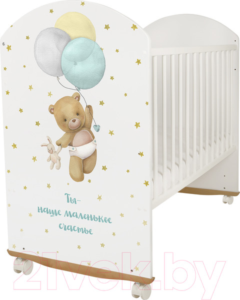 Изображение товара Детская кроватка INDIGO My Sleepy Мишка колесо-качалка (белый)