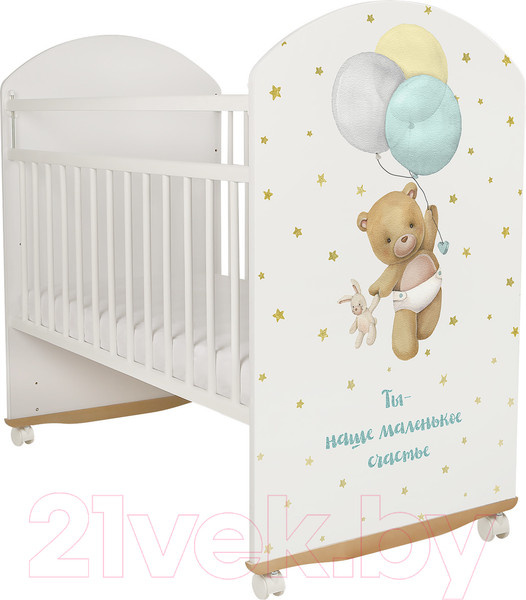 Изображение товара Детская кроватка INDIGO My Sleepy Мишка колесо-качалка (белый)