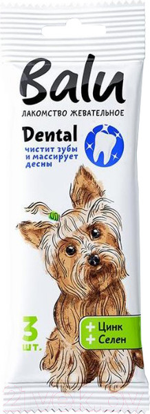 Изображение товара Лакомство для собак BaLu Dental для малых и средних пород с цинком, селеном (36г,3шт)