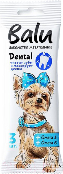 Изображение товара Лакомство для собак BaLu Dental для малых и средних пород с омега 3, омега 6 (36г)