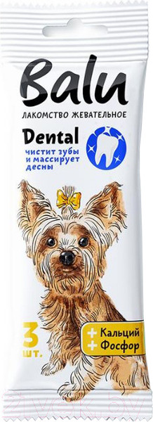 Изображение товара Лакомство для собак BaLu Dental для малых и средних пород с кальцием, фосфором (36г)