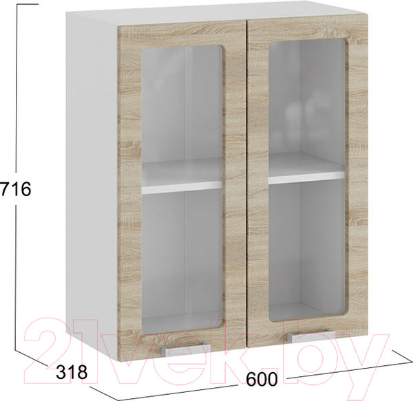 Изображение товара Шкаф навесной для кухни ТриЯ Гранита 1В6С (белый/дуб сонома)