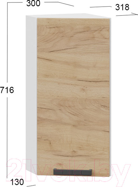 Изображение товара Шкаф навесной для кухни ТриЯ Детройт 1В3Т (белый/дуб крафт золотой)