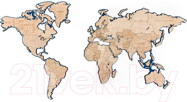 Изображение товара Декор настенный Woodary Карта мира на английском языке L / 3196