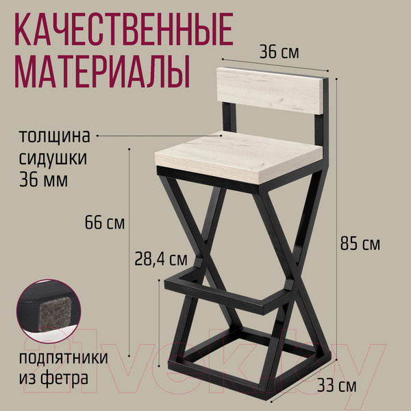 Изображение товара Стул барный Millwood Вена 2 Л полубарный (дуб белый Craft/металл черный)