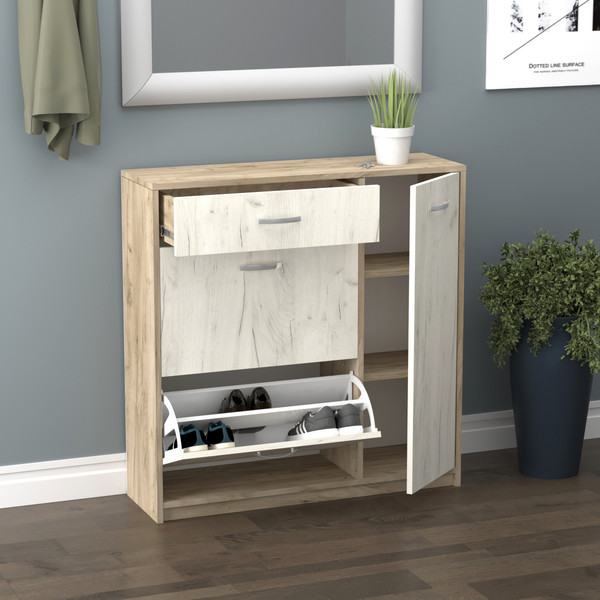 Изображение товара Тумба в прихожую Артём-Мебель СН-100.21 (дуб крафт белый/дуб крафт серый)