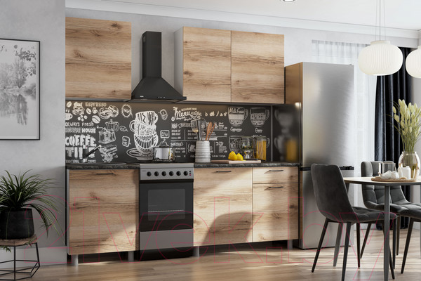 Изображение товара Кухонный гарнитур SV-мебель Лаванда 1.7 Серия 2 (белый/дуб делано/черный матовый)