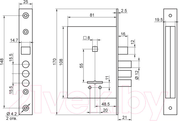Изображение товара Замок врезной Border 74100-ЗВ9-8/13-СП-2Ш