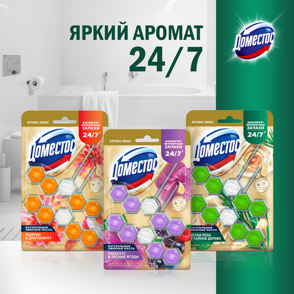 Изображение товара Чистящее средство для унитаза Domestos Power 5. Свежесть зеленого чая Дуо (2x50г)