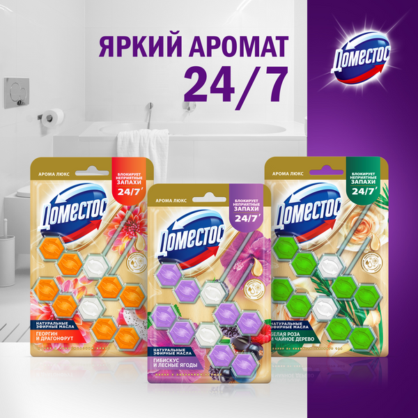Изображение товара Чистящее средство для унитаза Domestos Power 5. Сказочный аромат Трио (3x50г)