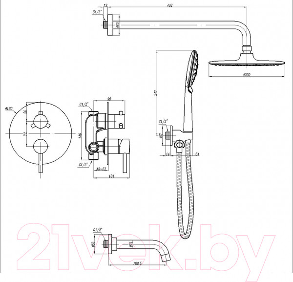 Изображение товара Душевая система со смесителем Abber Wasser Kreis AF8117B