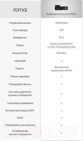 Изображение товара Автомобильный видеорегистратор 70mai Dash Cam M500 32Gb