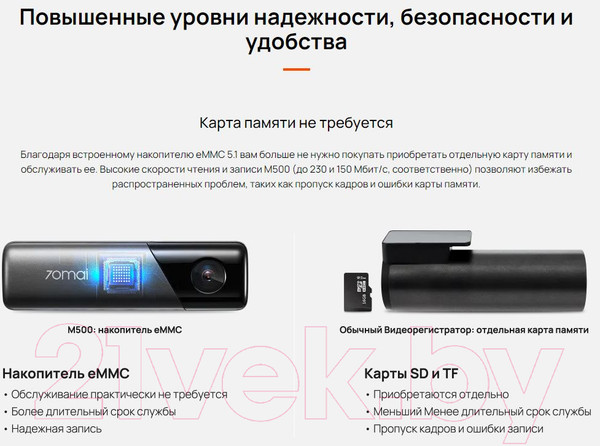 Изображение товара Автомобильный видеорегистратор 70mai Dash Cam M500 32Gb