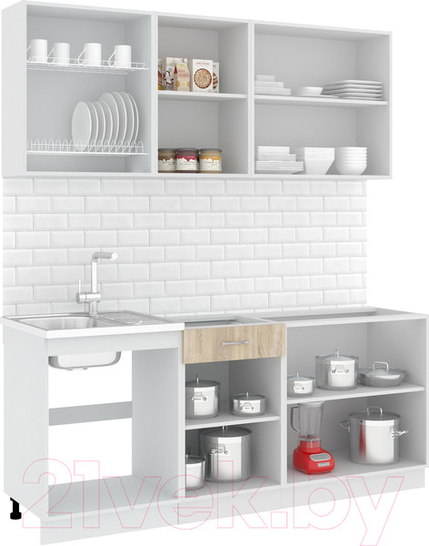 Изображение товара Кухонный гарнитур Кортекс-мебель Корнелия Лира-лайт 1.9м без столешницы (дуб сонома)