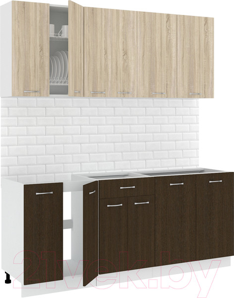 Изображение товара Кухонный гарнитур Кортекс-мебель Корнелия Лира-лайт 1.9м без столешницы (дуб сонома/венге)