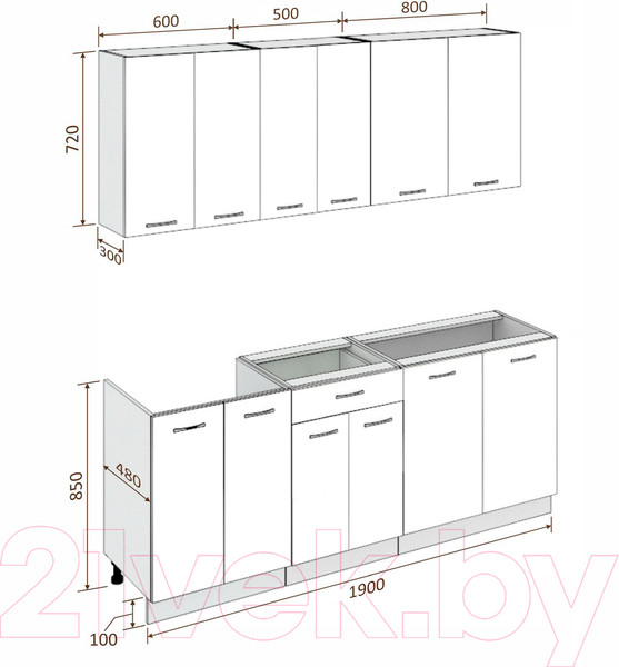 Изображение товара Кухонный гарнитур Кортекс-мебель Корнелия Лира-лайт 1.9м без столешницы (дуб сонома/венге)