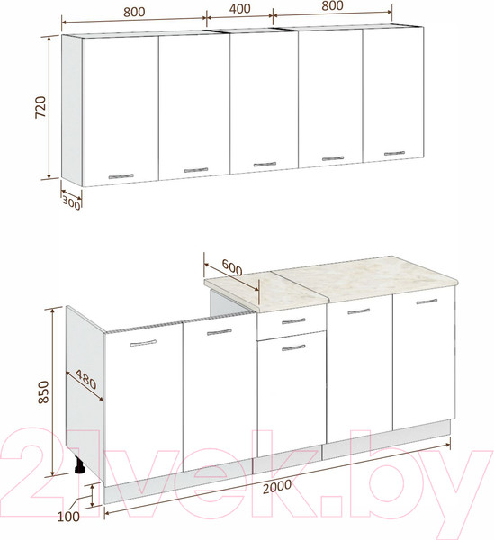 Изображение товара Кухонный гарнитур Кортекс-мебель Корнелия Лира-лайт 2.0м (дуб сонома/венге/дуб бунратти)