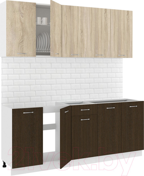 Изображение товара Кухонный гарнитур Кортекс-мебель Корнелия Лира-лайт 2.0м без столешницы (дуб сонома/венге)