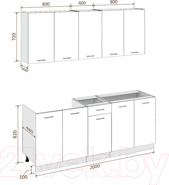 Изображение товара Кухонный гарнитур Кортекс-мебель Корнелия Лира-лайт 2.0м без столешницы (дуб сонома/венге)