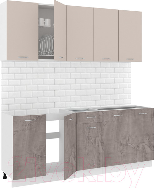 Изображение товара Кухонный гарнитур Кортекс-мебель Корнелия Лира-лайт 2.0м без столешницы (капучино/оникс)