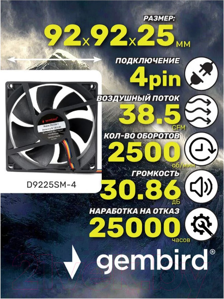 Изображение товара Вентилятор для корпуса Gembird D9225SM-4