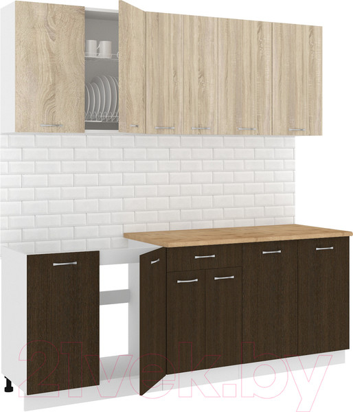 Изображение товара Кухонный гарнитур Кортекс-мебель Корнелия Лира-лайт 2.1м (дуб сонома/венге/дуб бунратти)