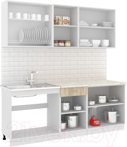 Изображение товара Кухонный гарнитур Кортекс-мебель Корнелия Лира-лайт 2.1м (дуб сонома/королевский опал)