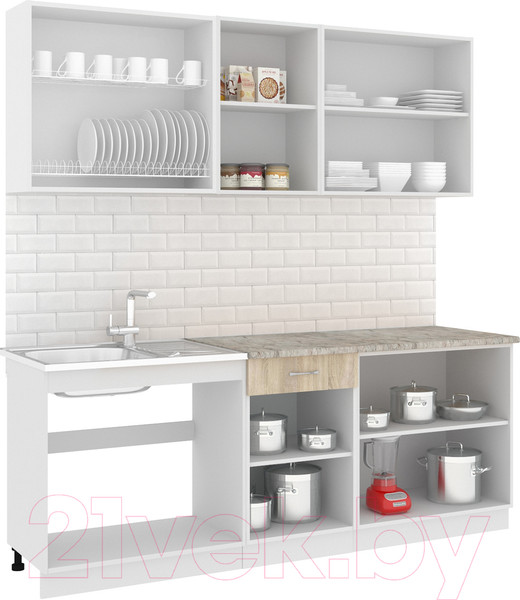 Изображение товара Кухонный гарнитур Кортекс-мебель Корнелия Лира-лайт 2.1м (дуб сонома/марсель)
