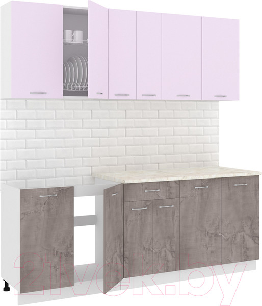 Изображение товара Кухонный гарнитур Кортекс-мебель Корнелия Лира-лайт 2.1м (сирень/оникс/королевский опал)
