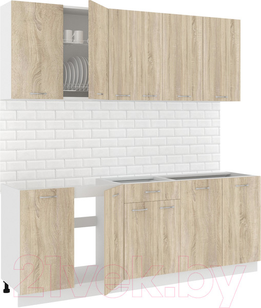 Изображение товара Кухонный гарнитур Кортекс-мебель Корнелия Лира-лайт 2.1м без столешницы (дуб сонома)