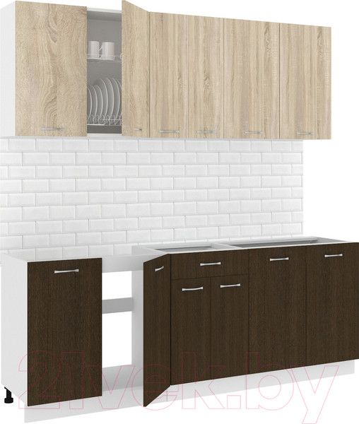 Изображение товара Кухонный гарнитур Кортекс-мебель Корнелия Лира-лайт 2.1м без столешницы (дуб сонома/венге)