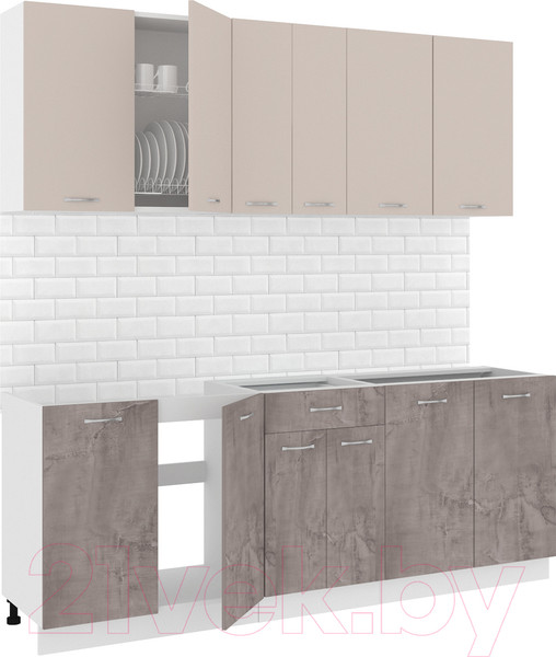 Изображение товара Кухонный гарнитур Кортекс-мебель Корнелия Лира-лайт 2.1м без столешницы (капучино/оникс)