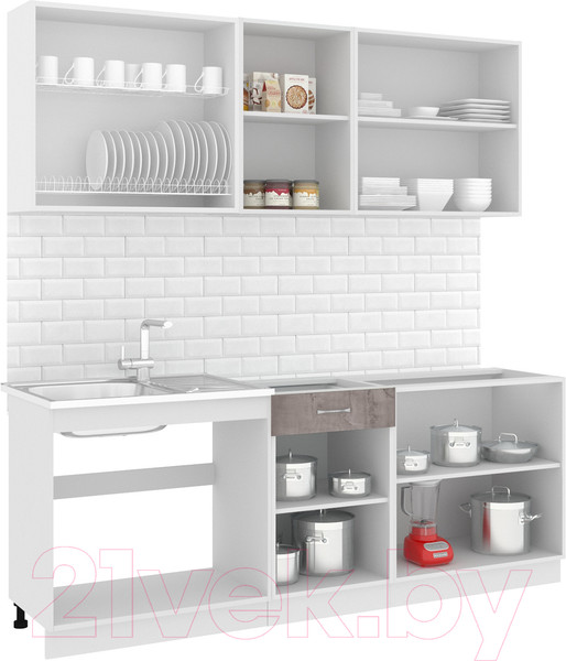 Изображение товара Кухонный гарнитур Кортекс-мебель Корнелия Лира-лайт 2.1м без столешницы (капучино/оникс)