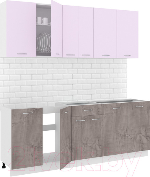 Изображение товара Кухонный гарнитур Кортекс-мебель Корнелия Лира-лайт 2.1м без столешницы (сирень/оникс)