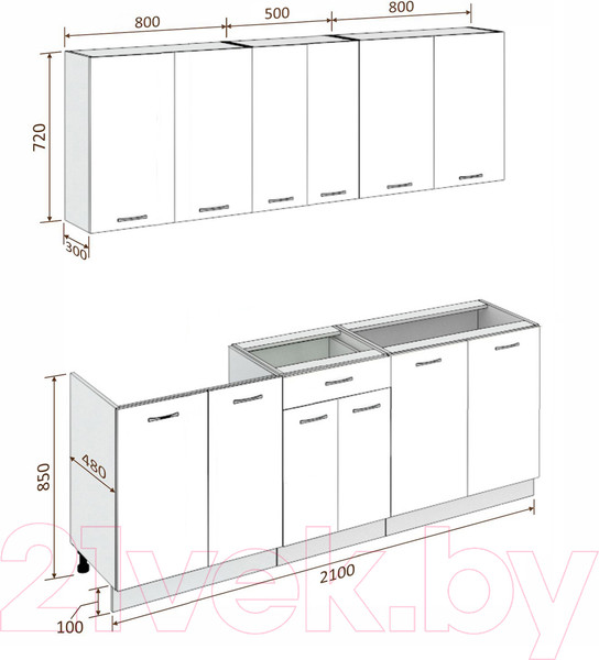 Изображение товара Кухонный гарнитур Кортекс-мебель Корнелия Лира-лайт 2.1м без столешницы (сирень/оникс)