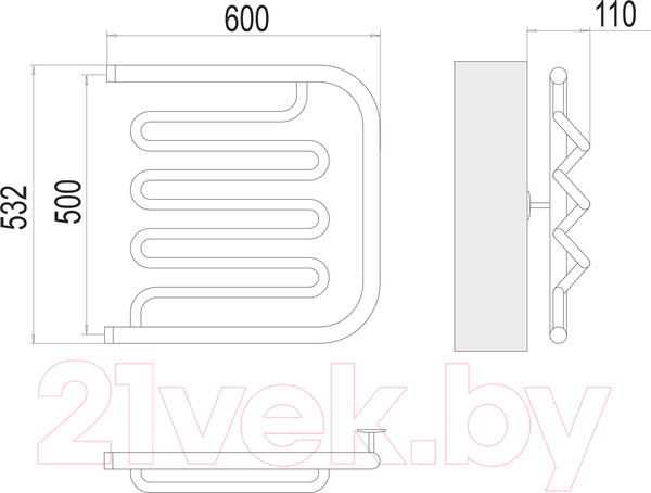 Изображение товара Полотенцесушитель водяной Terminus Фокстрот-Лиана 1" 500x600