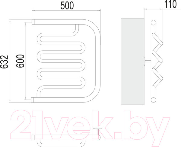 Изображение товара Полотенцесушитель водяной Terminus Фокстрот-Лиана 1" 600x500
