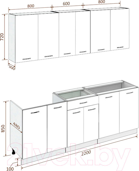 Изображение товара Кухонный гарнитур Кортекс-мебель Корнелия Лира-лайт 2.2м без столешницы (дуб сонома/венге)