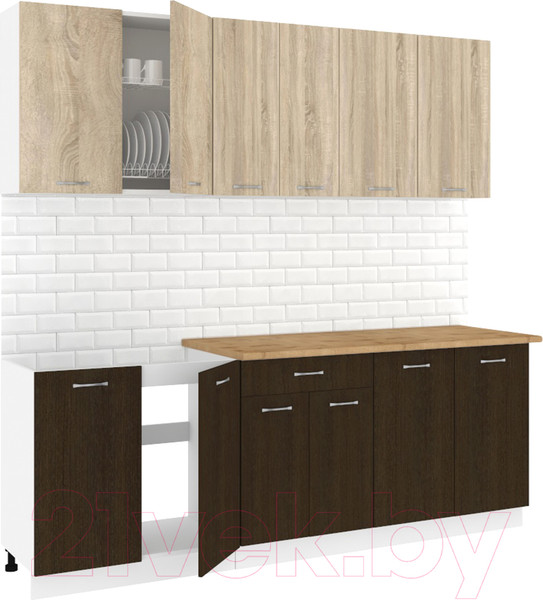 Изображение товара Кухонный гарнитур Кортекс-мебель Корнелия Лира-лайт 2.2м (дуб сонома/венге/дуб бунратти)