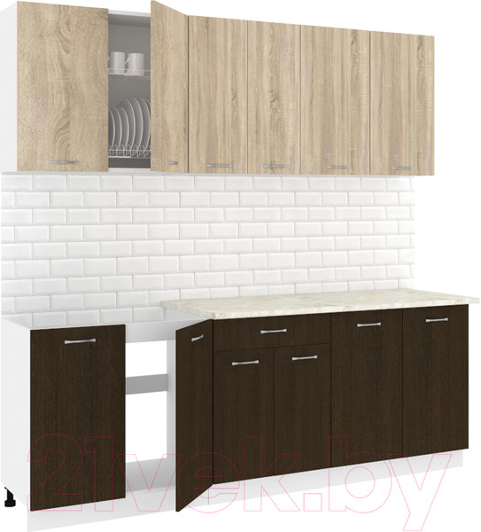 Изображение товара Кухонный гарнитур Кортекс-мебель Корнелия Лира-лайт 2.2м (дуб сонома/венге/королевский опал)
