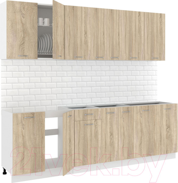 Изображение товара Кухонный гарнитур Кортекс-мебель Корнелия Лира-лайт 2.5м без столешницы (дуб сонома)