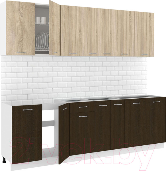 Изображение товара Кухонный гарнитур Кортекс-мебель Корнелия Лира-лайт 2.5м без столешницы (дуб сонома/венге)