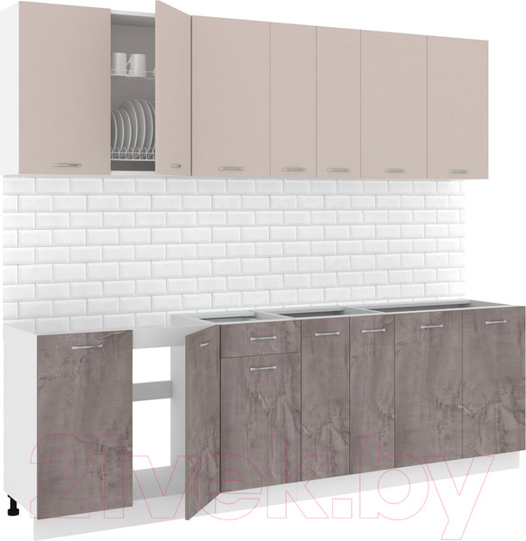 Изображение товара Кухонный гарнитур Кортекс-мебель Корнелия Лира-лайт 2.5м без столешницы (капучино/оникс)