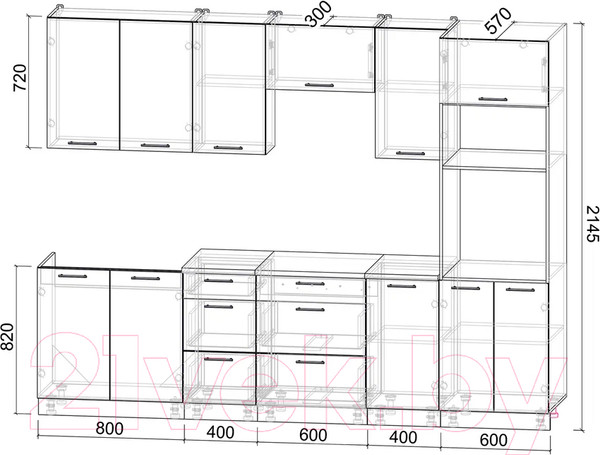 Изображение товара Кухонный гарнитур Интерлиния Мила Лайт 2.8 ВТ без столешницы (бетон/антрацит)