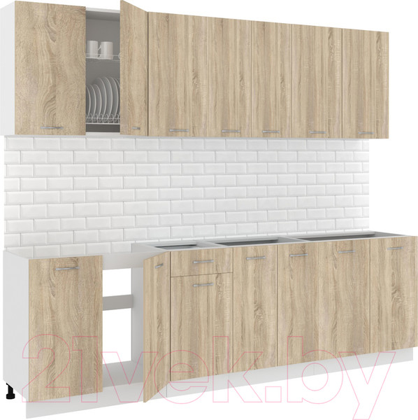 Изображение товара Кухонный гарнитур Кортекс-мебель Корнелия Лира-лайт 2.6м без столешницы (дуб сонома)