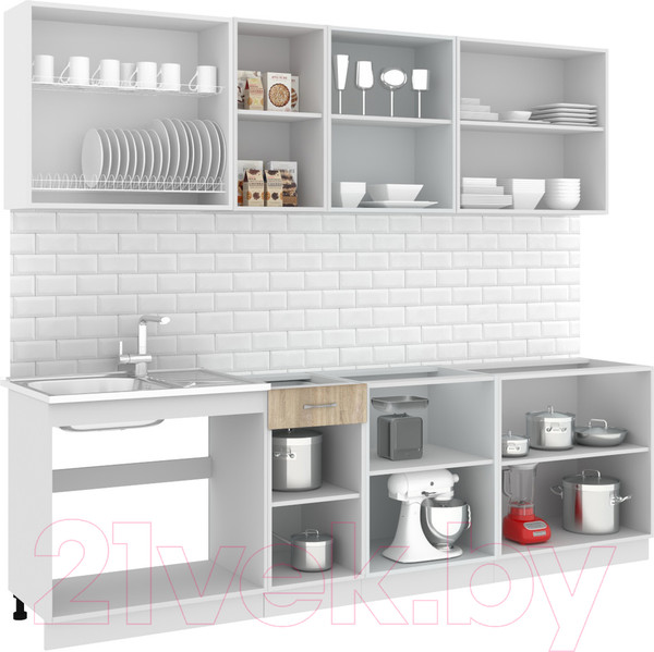 Изображение товара Кухонный гарнитур Кортекс-мебель Корнелия Лира-лайт 2.6м без столешницы (дуб сонома)