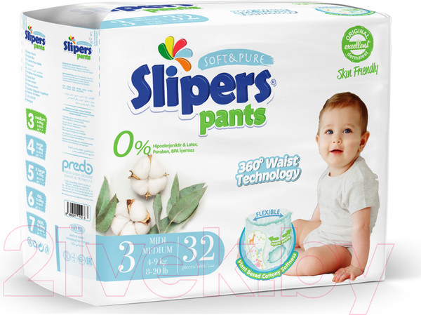 Изображение товара Подгузники-трусики детские Slipers Миди ЕP-203 / Pants32 (32шт)