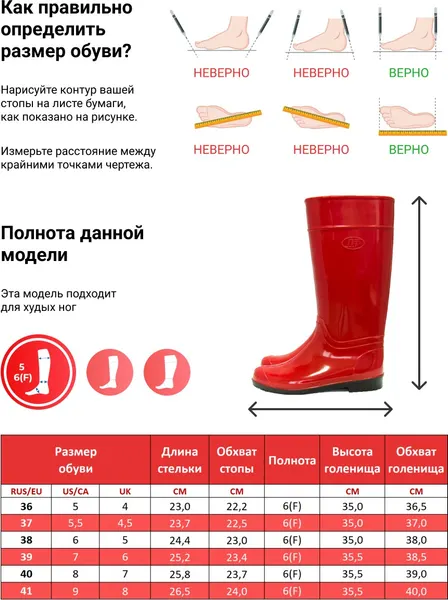 Изображение товара Сапоги резиновые Orain 14(С)360С (р-р 40, красный)