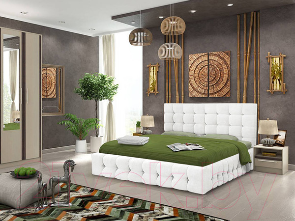 Изображение товара Двуспальная кровать Асмана Двойная-3 180x200 (категория 6/искусственная кожа белый)