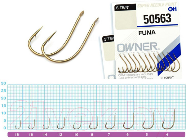 Изображение товара Набор крючков рыболовных Owner Funa brown №18 / 50563-18 (18шт)
